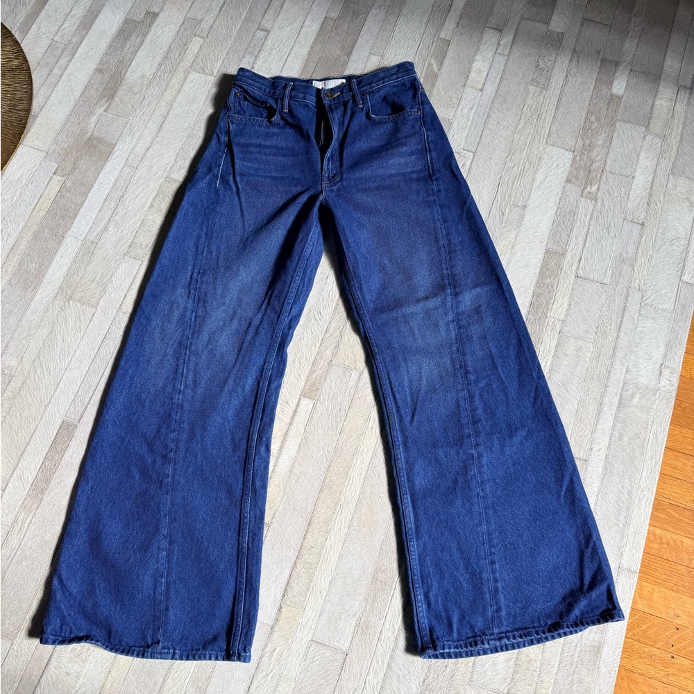 MOTHER Wide-Leg Flare Jeans in Classic Blue Denim - Picture 2 of 3